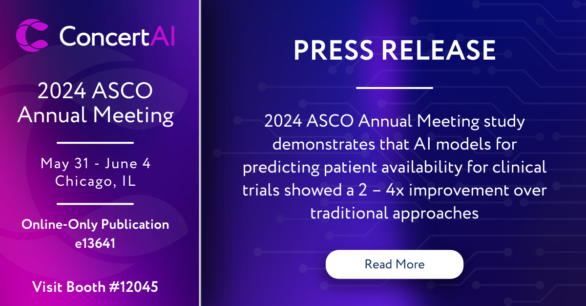 2024 ASCO Annual Meeting study demonstrates that AI models for predicting patient availability for clinical trials showed a 2 – 4x improvement over traditional approaches
